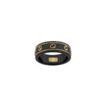 Gucci Icon Gold Black Band Interlocking G Ring - Image 2