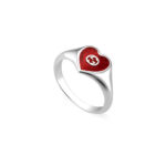 Gucci Red Heart with Interlocking G Silver Ring