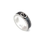 Gucci Black Enamel Interlocking Silver Ring